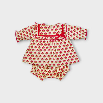 PRINTED LONG SLEEVE FRILL TOP WITH BLOOMER | POPPY