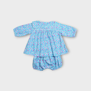 PRINTED LONG SLEEVE SAILOR COLLAR TOP WITH BLOOMER | DITSY BLUE