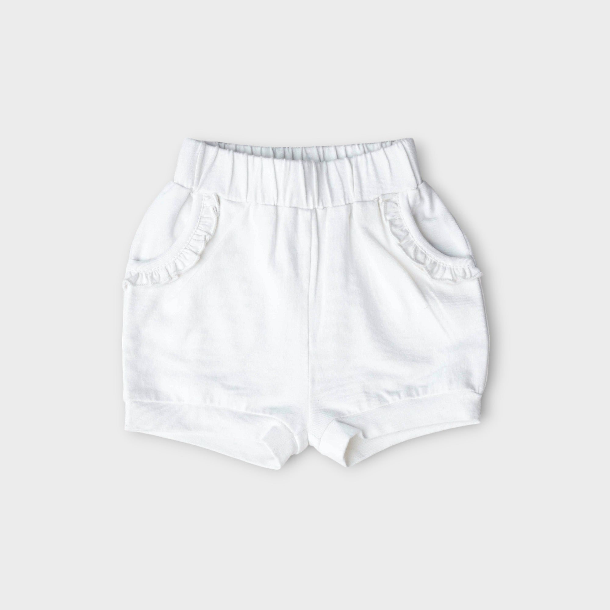 SPORTS SHORTS WITH ELASTIC WAISTBAND, SIDE POCKETS WITH FRILL | OFF WHITE