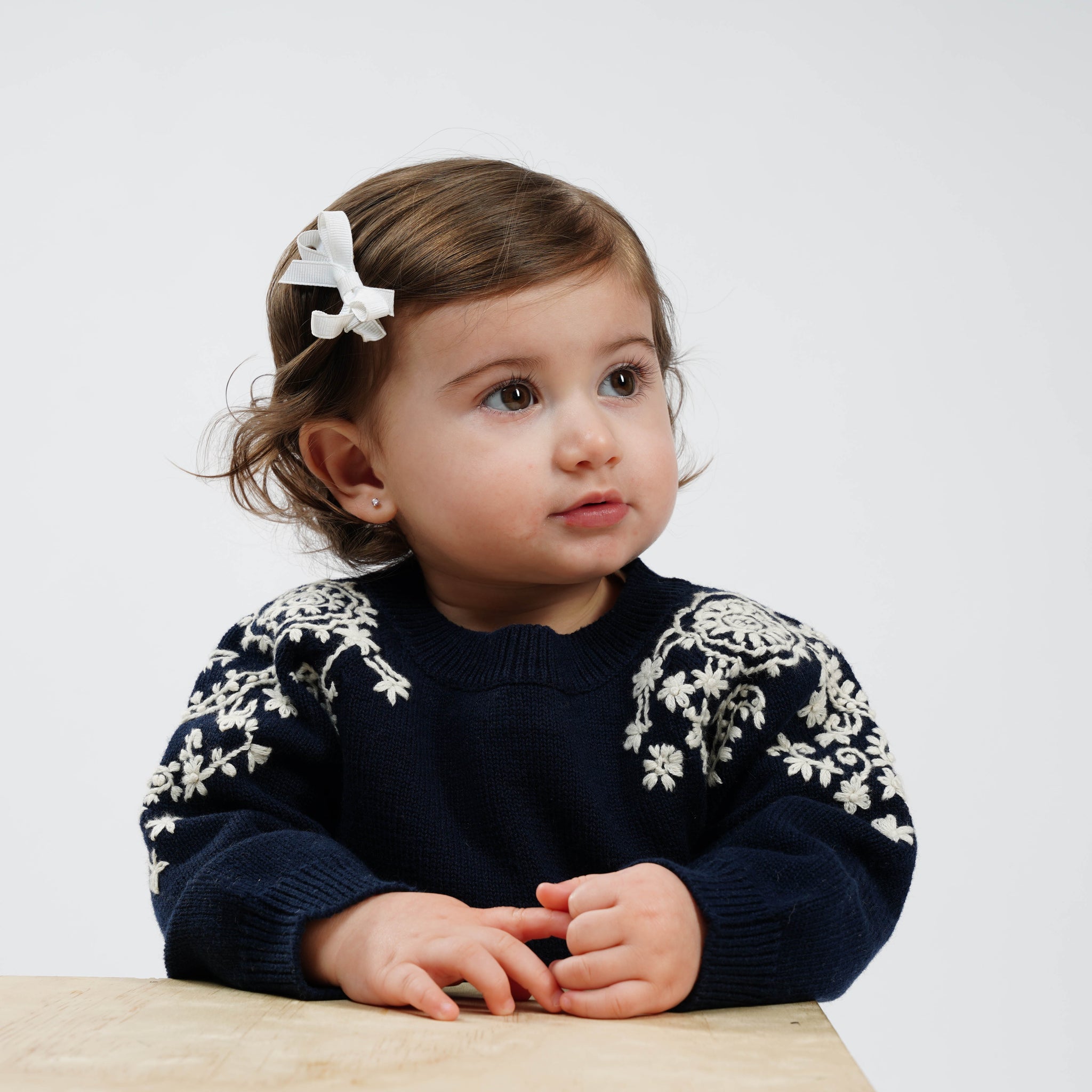 COTTON WOOL SWEATER WITH HAND EMBROIDERY | NAVY