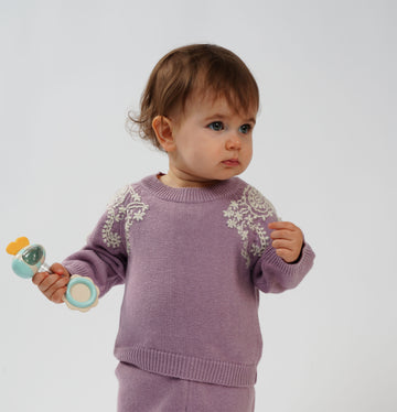 COTTON WOOL SWEATER WITH HAND EMBROIDERY | BRITISH ROSE