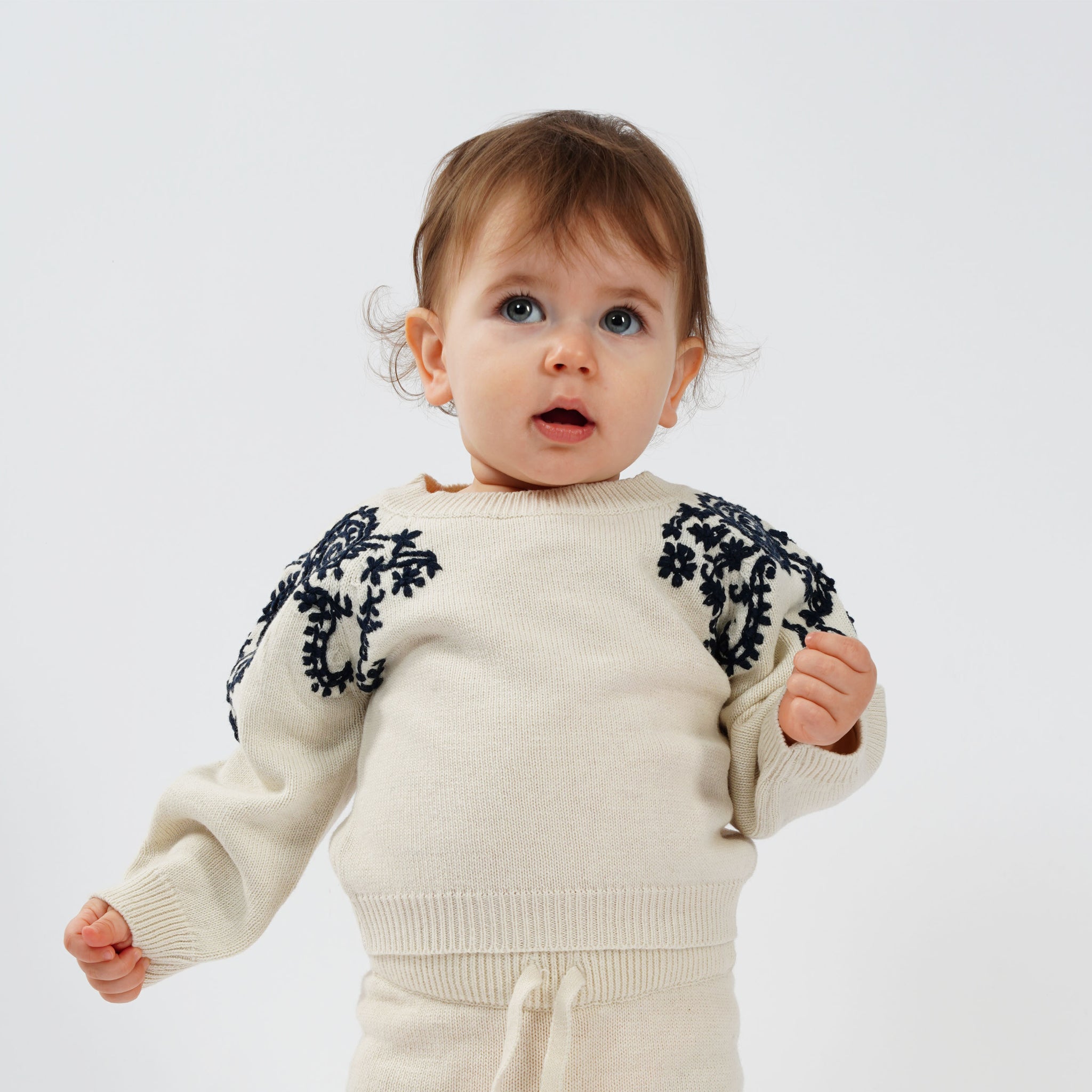 COTTON WOOL SWEATER WITH HAND EMBROIDERY | VANILLA