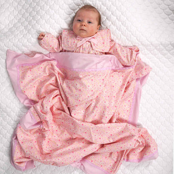 DOUBLE LAYER BLANKET WITH SOFT LACE INSERT | DITSY PINK