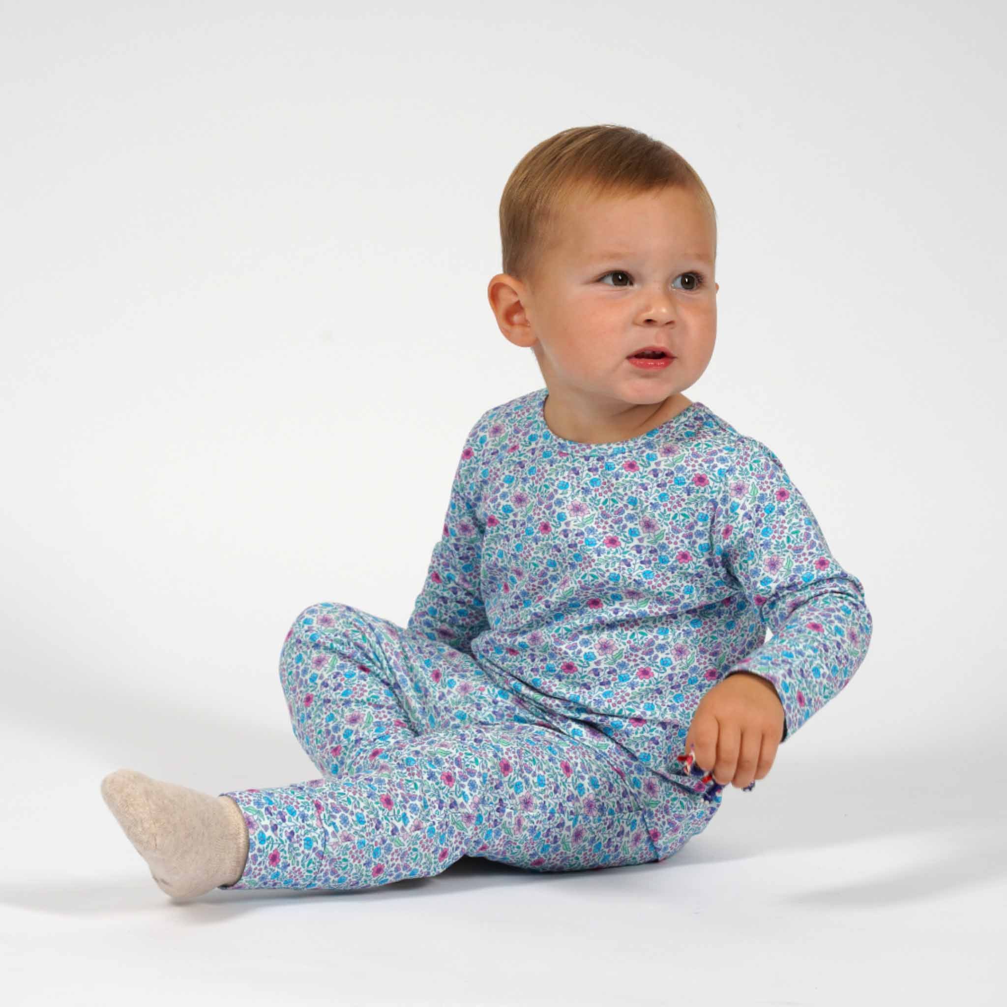 LONG SLEEVE EASY PJ SET (TOP AND BOTTOM) | DITSY BLUE